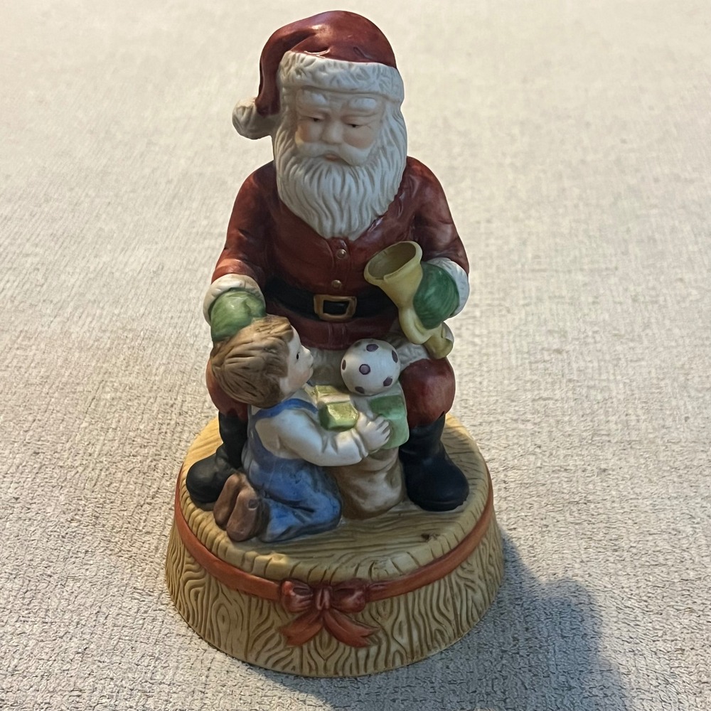 Vintage MIC Santa Claus Musical Figurine Rotating Porcelain Christmas Music Box
